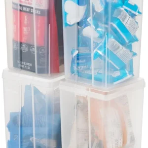Vertical Plastic Flip Top Storage Containers Bins with Lids - 4 pack