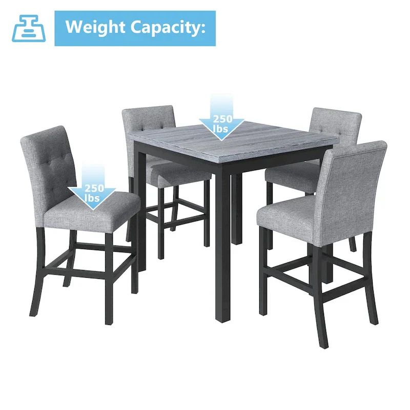 5 Piece Counter Height Dining Set, Wood Dining Table Set with Rectangle Table and 4 Upholstered High Back Chairs - Image 5