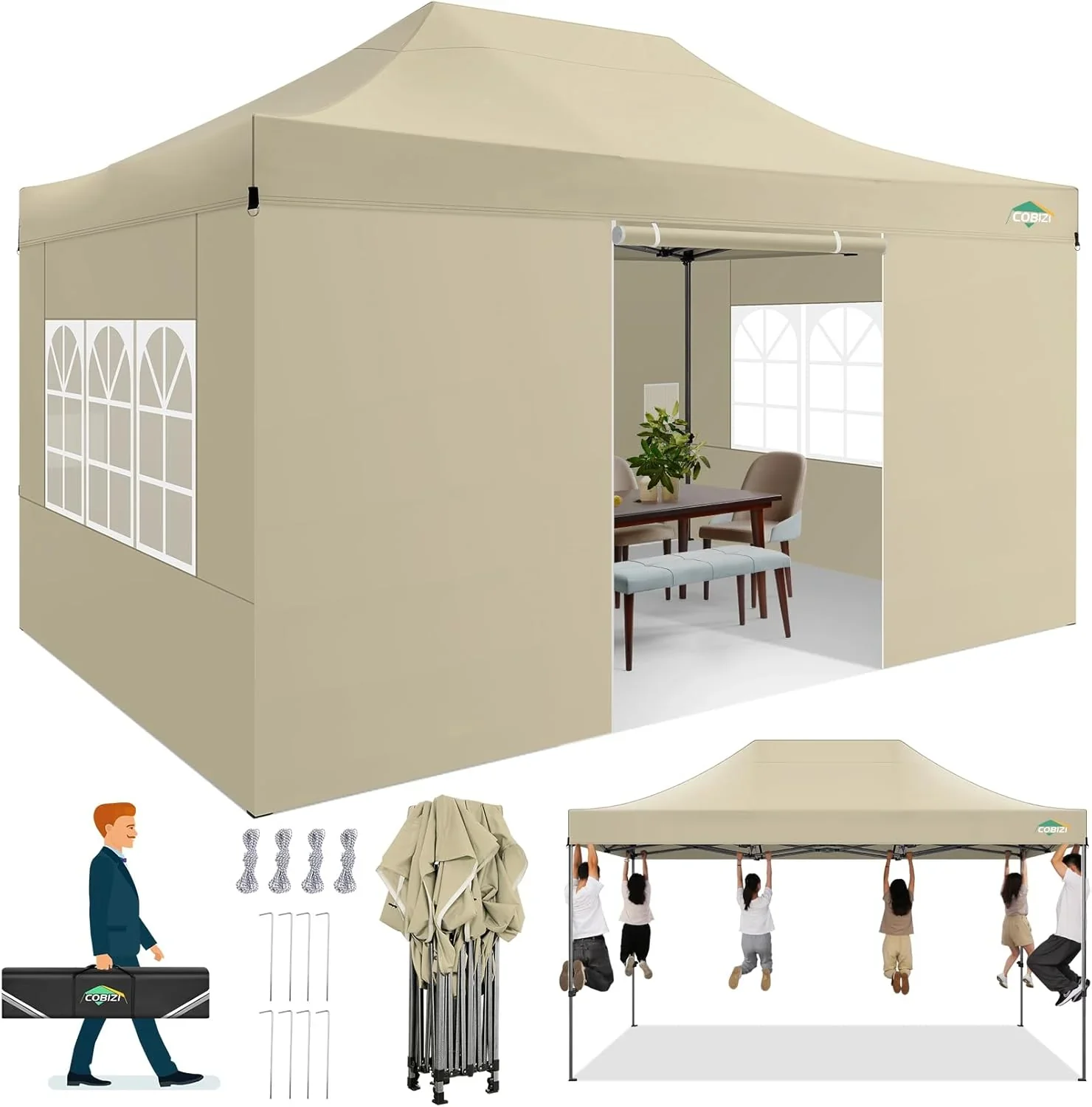 COBIZI 10x20 Heavy Duty Pop up Canopy Tent with 6 sidewalls Easy Up Commercial Outdoor Canopy Wedding Party Tents for Parties All Season Wind & Waterproof Gazebo with Roller Bag,Black(Frame Thickened) - Image 21