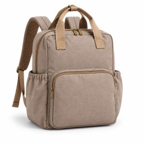 Taupe Diaper Backpack with Front and Side Pockets