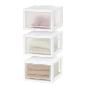 Compact Stackable Plastic Drawer, 14.5 Qt, White, 3 Pack