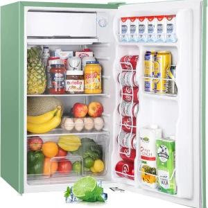 Upstreman 3.2 Cu.Ft Mini Fridge with Freezer, Single Door Mini Fridge, Dorm Fridge, Adjustable Thermostat, Mini Refrigerator for Bedroom, Office, Dorm, Black-BR321