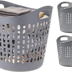 Plastic Laundry Basket Hamper, 3-Pack, 40L / 10 Gal