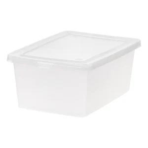 14.5 Quart Plastic Storage Bin Tote Organizing Container with Latching Lid for Shoes, Heels, Art Supplies, Stackable and Nestable, 4 Pack, Clear
