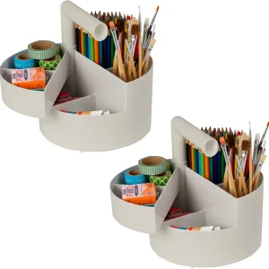 2-Pack Desk Caddy Organizer with Built-In Handle & 6 Storage Compartments | Grey