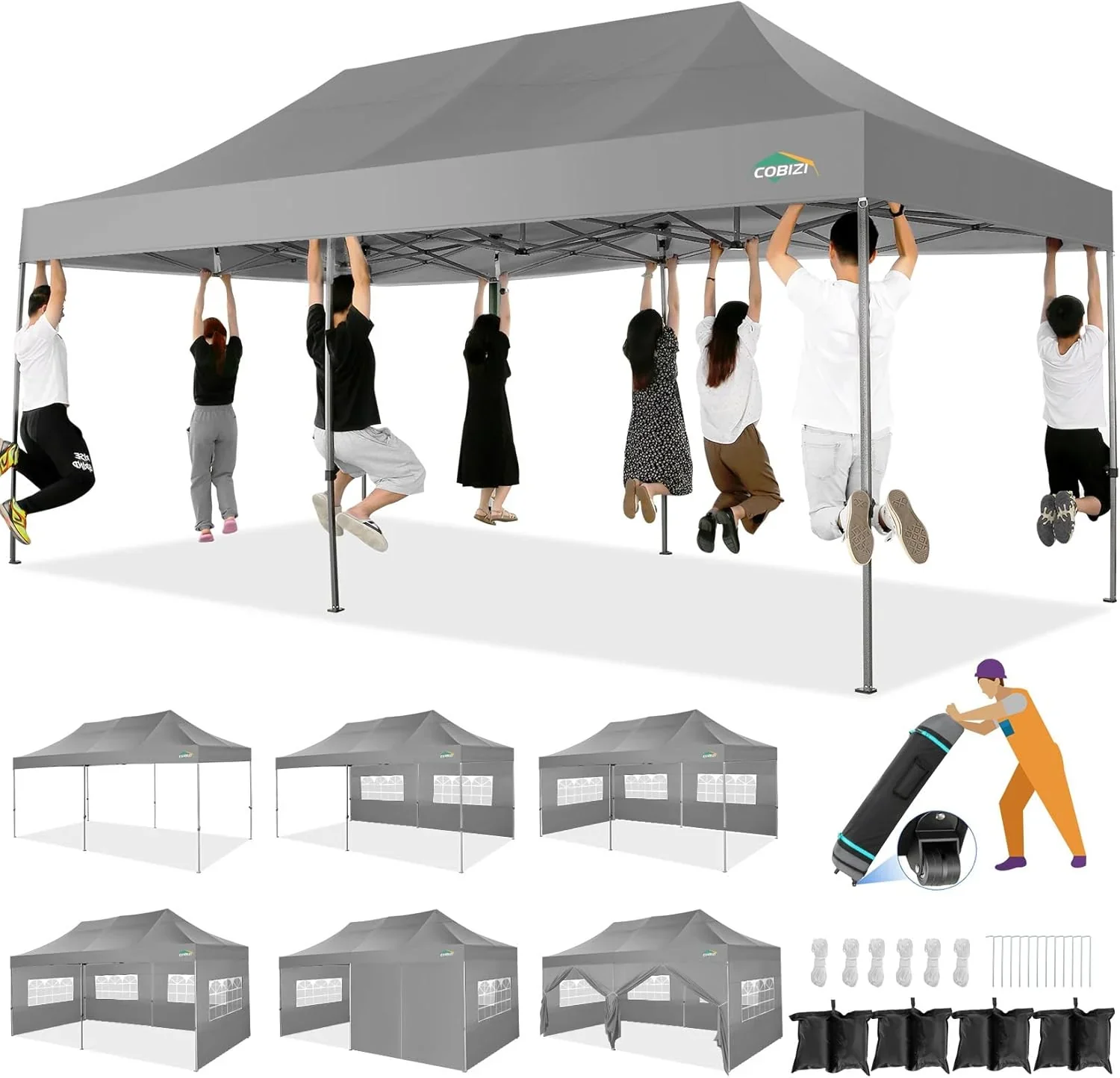 COBIZI 10x20 Heavy Duty Pop up Canopy Tent with 6 sidewalls Easy Up Commercial Outdoor Canopy Wedding Party Tents for Parties All Season Wind & Waterproof Gazebo with Roller Bag,Black(Frame Thickened) - Image 16
