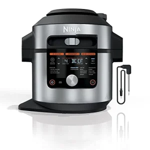 OL701 14 in 1 SMART XL 8 Qt. Pressure Cooker Steam Fryer with SmartLid & Thermometer Auto Steam Release, that Air Fries, Proofs & More, 3 Layer Capacity, 5 Qt. Crisp Basket, Silver/Black