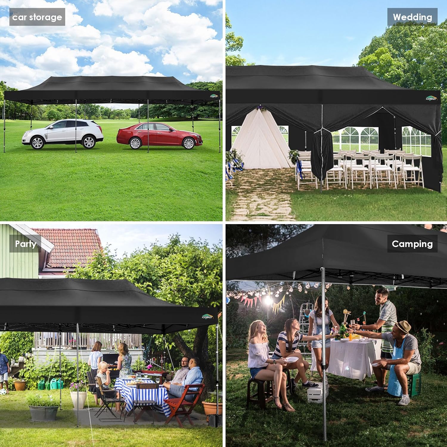 COBIZI 10x20 Heavy Duty Pop up Canopy Tent with 6 sidewalls Easy Up Commercial Outdoor Canopy Wedding Party Tents for Parties All Season Wind & Waterproof Gazebo with Roller Bag,Black(Frame Thickened) - Image 113