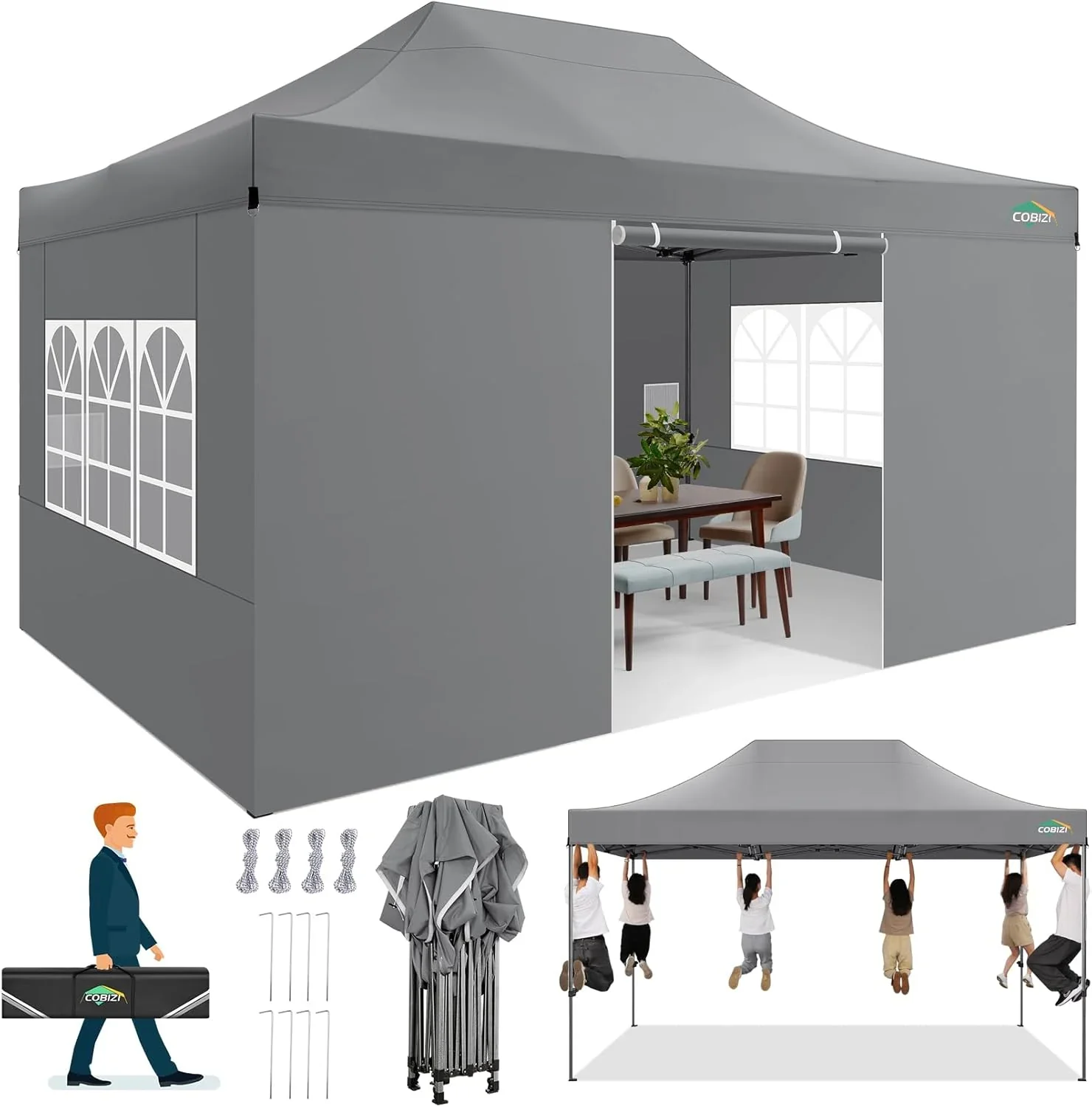 COBIZI 10x20 Heavy Duty Pop up Canopy Tent with 6 sidewalls Easy Up Commercial Outdoor Canopy Wedding Party Tents for Parties All Season Wind & Waterproof Gazebo with Roller Bag,Black(Frame Thickened) - Image 22
