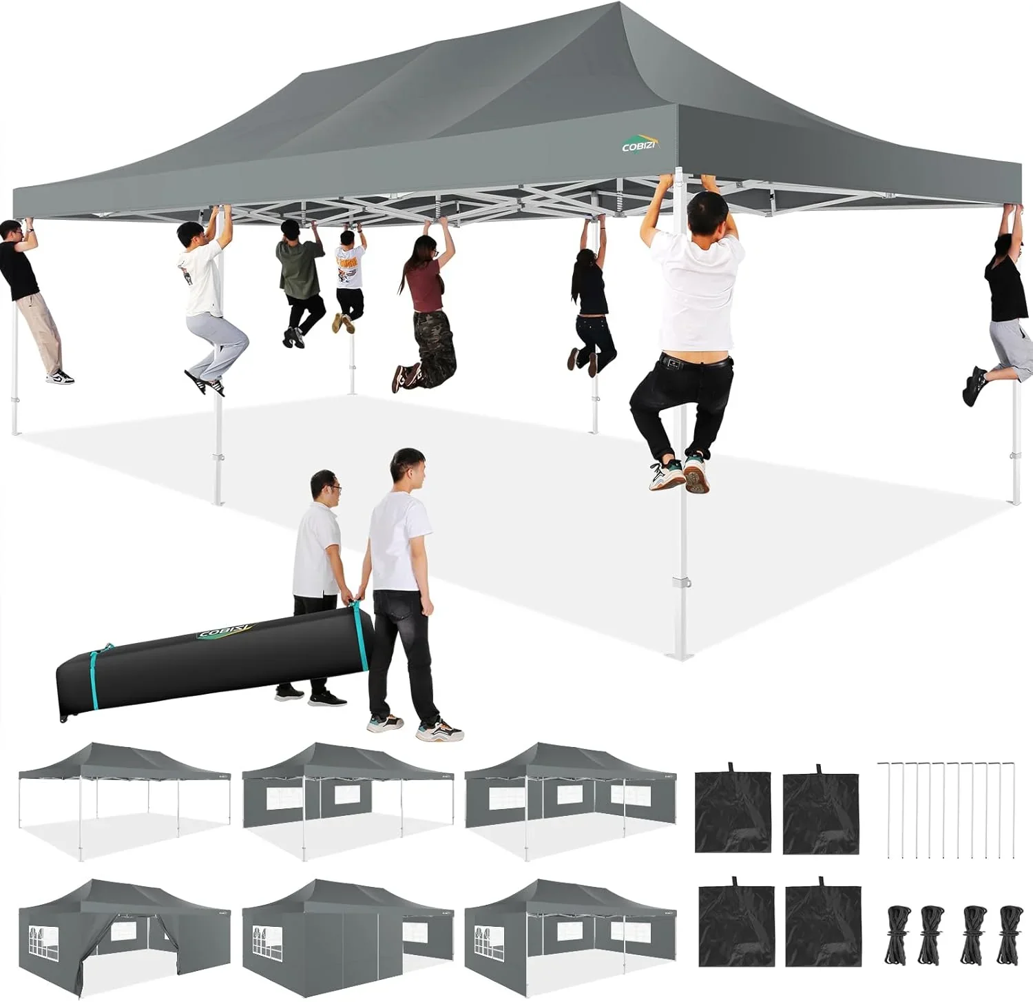 COBIZI 10x20 Heavy Duty Pop up Canopy Tent with 6 sidewalls Easy Up Commercial Outdoor Canopy Wedding Party Tents for Parties All Season Wind & Waterproof Gazebo with Roller Bag,Black(Frame Thickened) - Image 20