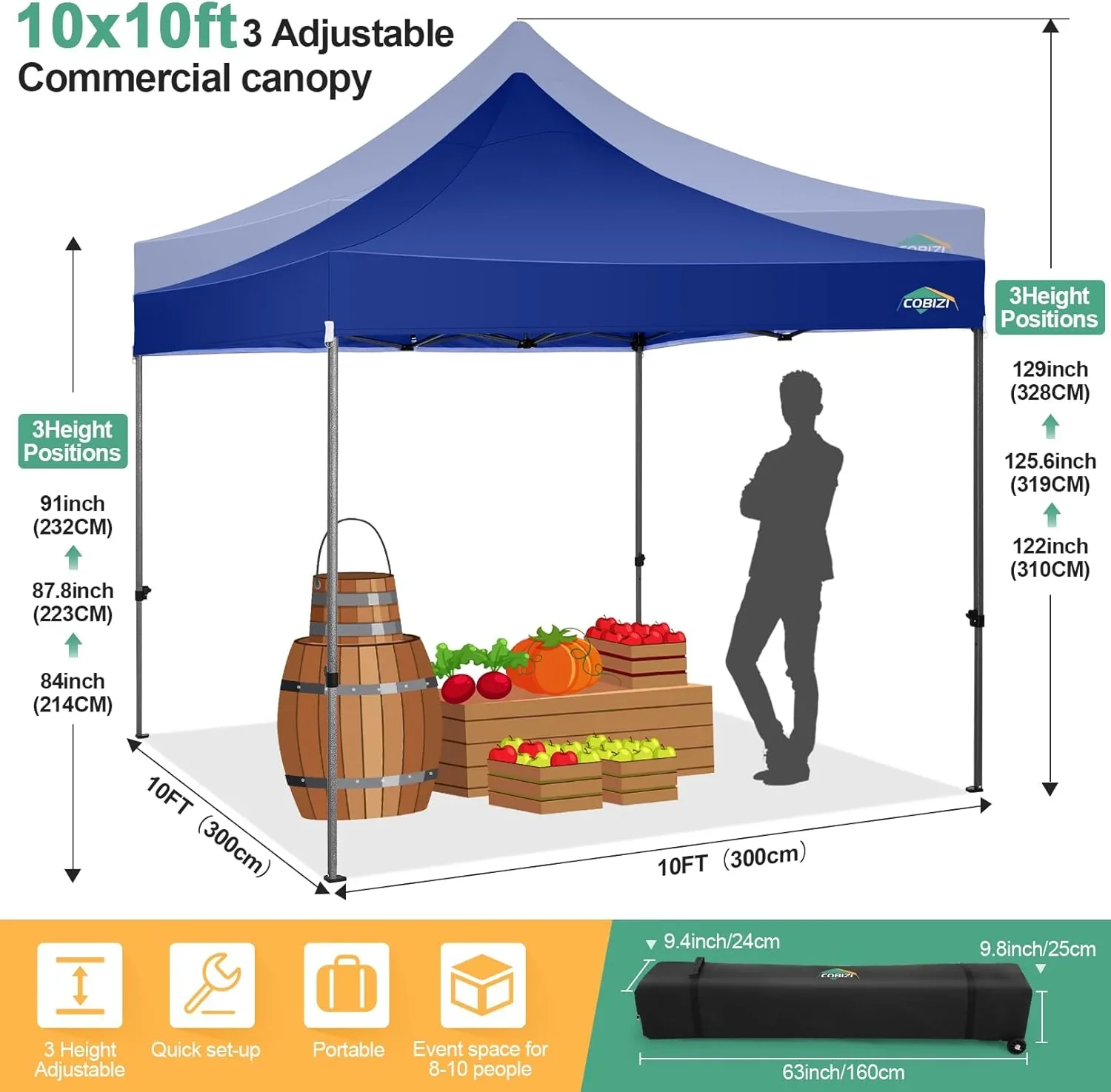 COBIZI 10x20 Heavy Duty Pop up Canopy Tent with 6 sidewalls Easy Up Commercial Outdoor Canopy Wedding Party Tents for Parties All Season Wind & Waterproof Gazebo with Roller Bag,Black(Frame Thickened) - Image 141