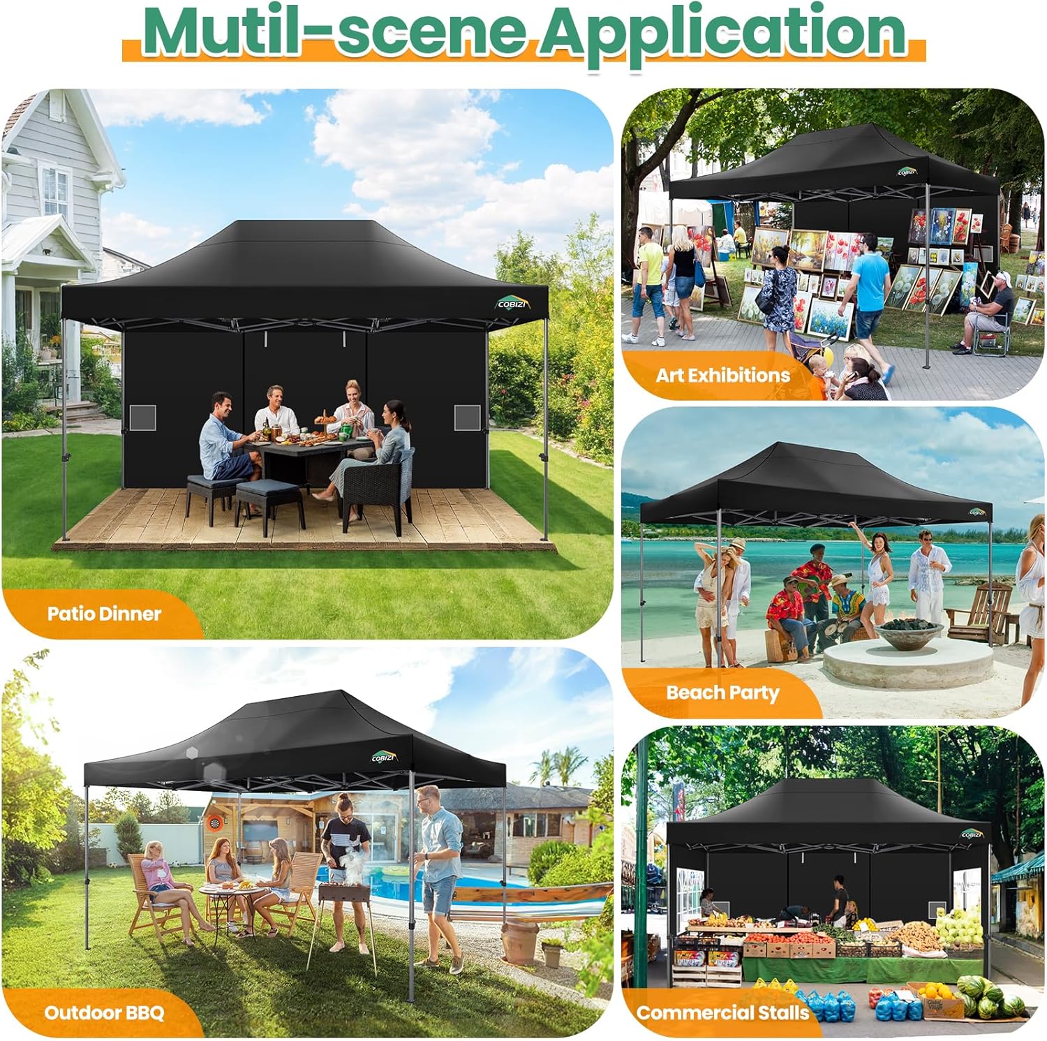 COBIZI 10x20 Heavy Duty Pop up Canopy Tent with 6 sidewalls Easy Up Commercial Outdoor Canopy Wedding Party Tents for Parties All Season Wind & Waterproof Gazebo with Roller Bag,Black(Frame Thickened) - Image 133