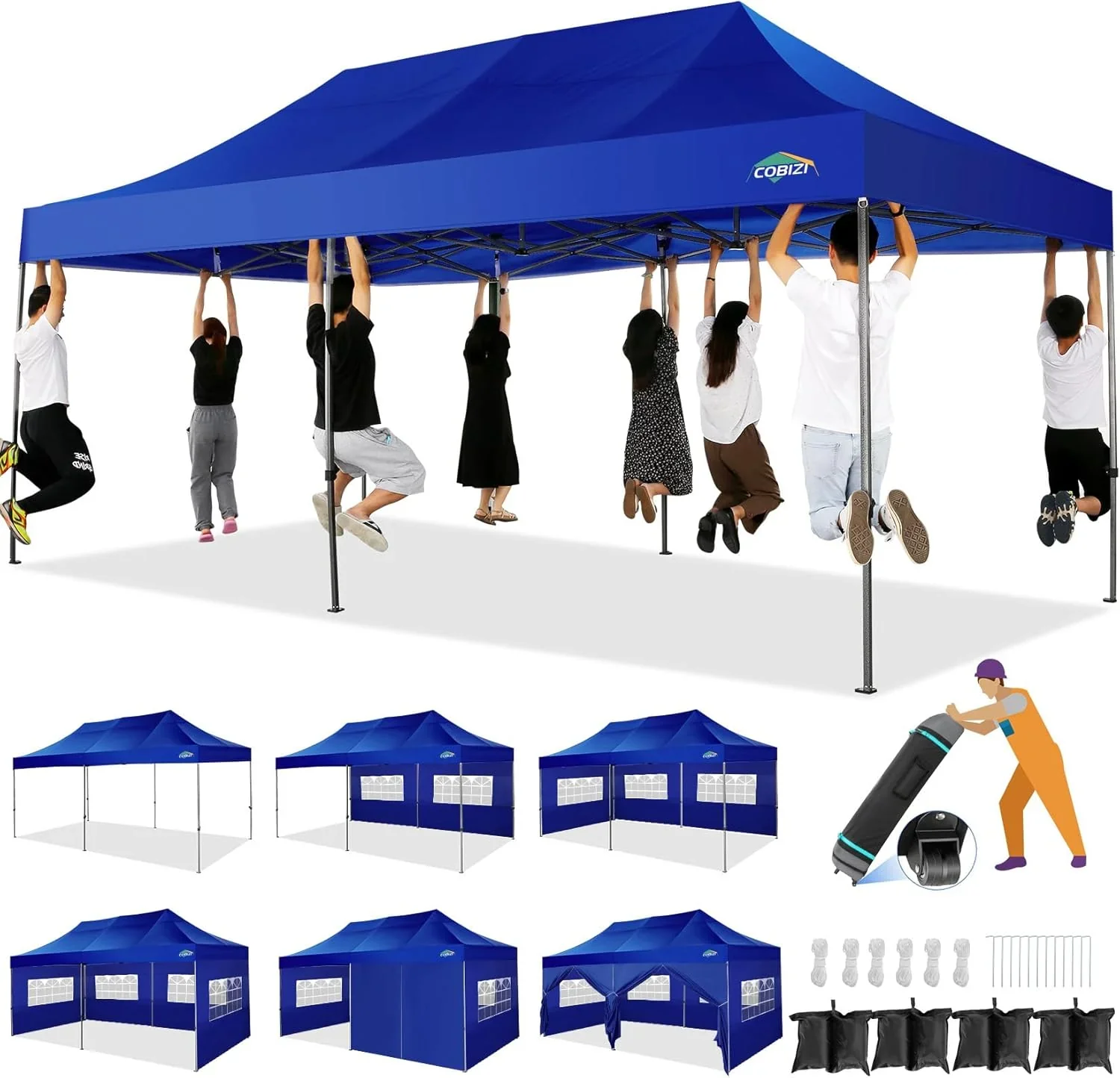 COBIZI 10x20 Heavy Duty Pop up Canopy Tent with 6 sidewalls Easy Up Commercial Outdoor Canopy Wedding Party Tents for Parties All Season Wind & Waterproof Gazebo with Roller Bag,Black(Frame Thickened) - Image 2