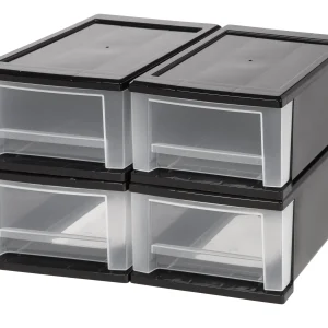 7 Quart Stacking Drawer, 4 Pack, Black