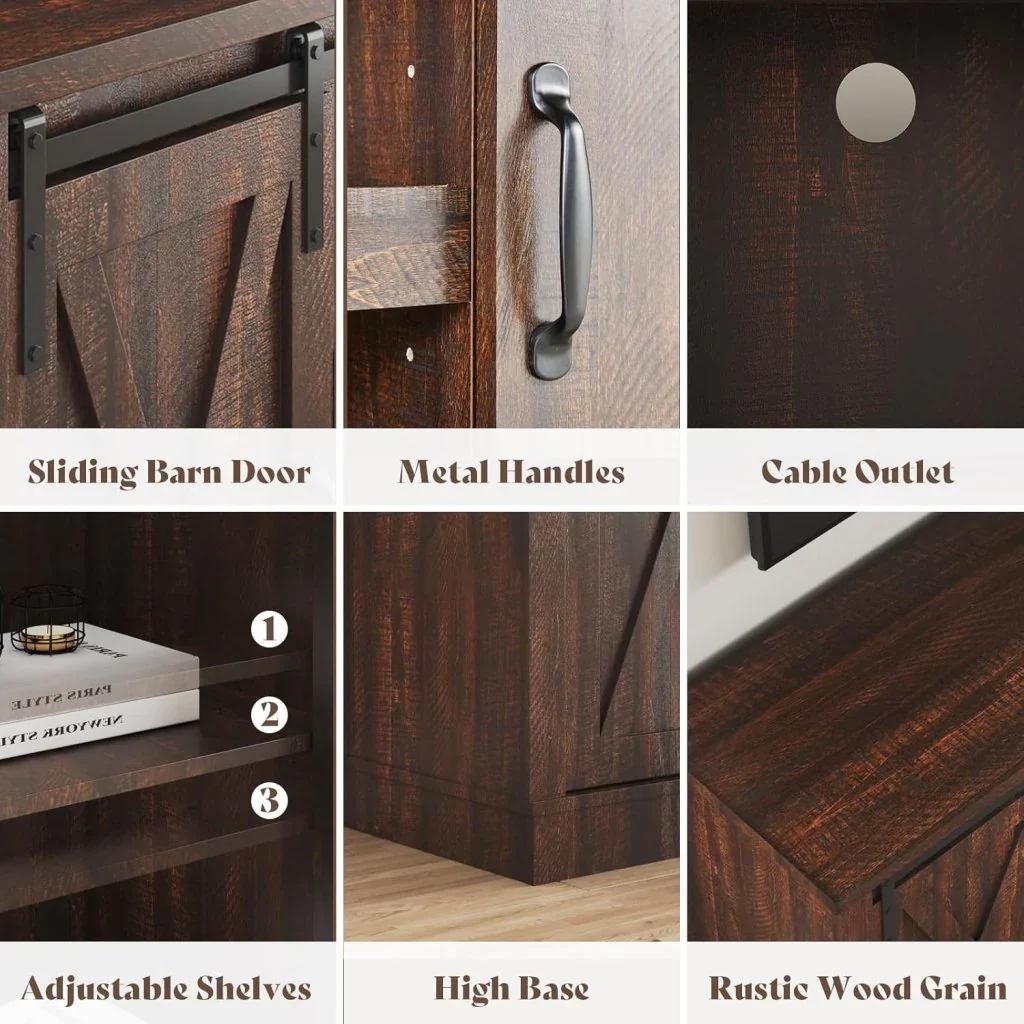 AMERLIFE Fireplace TV Stand with Sliding Barn Door for TVs up to 73", Farmhouse 63" Fireplace Entertainment Center with Storage Cabinets/Adjustable Shelves - Image 38