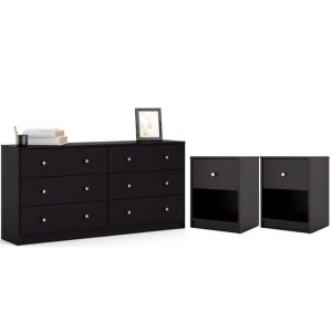Pemberly Row 3PC Engineered Wood Dresser and Nightstands Bedroom Set in Black