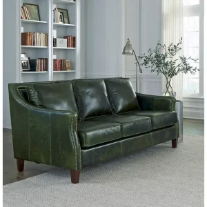 Vintage Essex Distressed Green Top Grain Leather Sofa