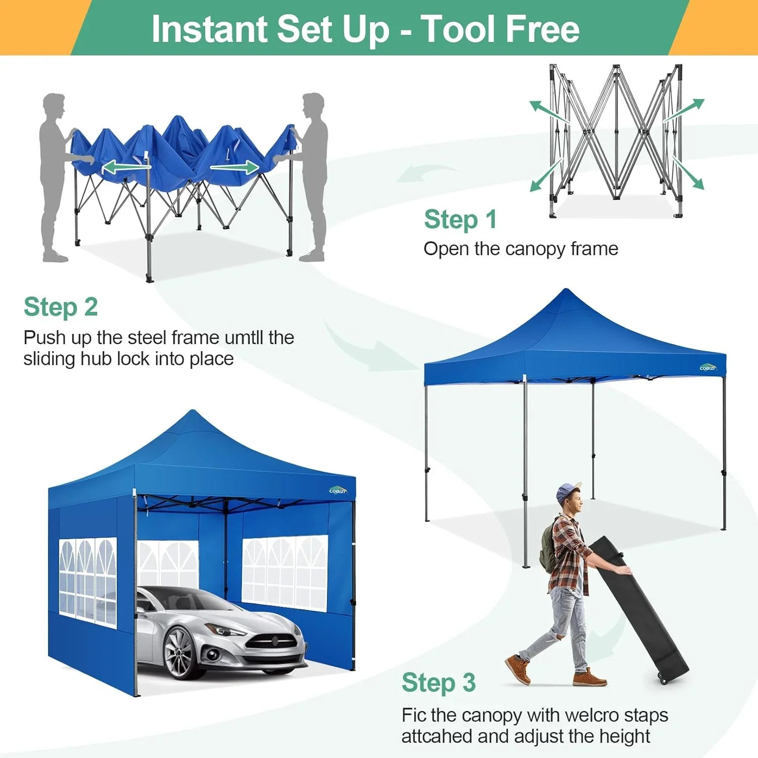 COBIZI 10x20 Heavy Duty Pop up Canopy Tent with 6 sidewalls Easy Up Commercial Outdoor Canopy Wedding Party Tents for Parties All Season Wind & Waterproof Gazebo with Roller Bag,Black(Frame Thickened) - Image 183