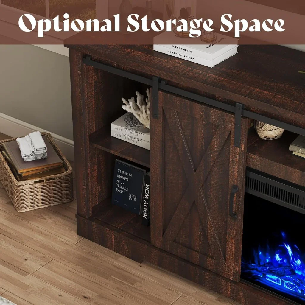 AMERLIFE Fireplace TV Stand with Sliding Barn Door for TVs up to 73", Farmhouse 63" Fireplace Entertainment Center with Storage Cabinets/Adjustable Shelves - Image 37