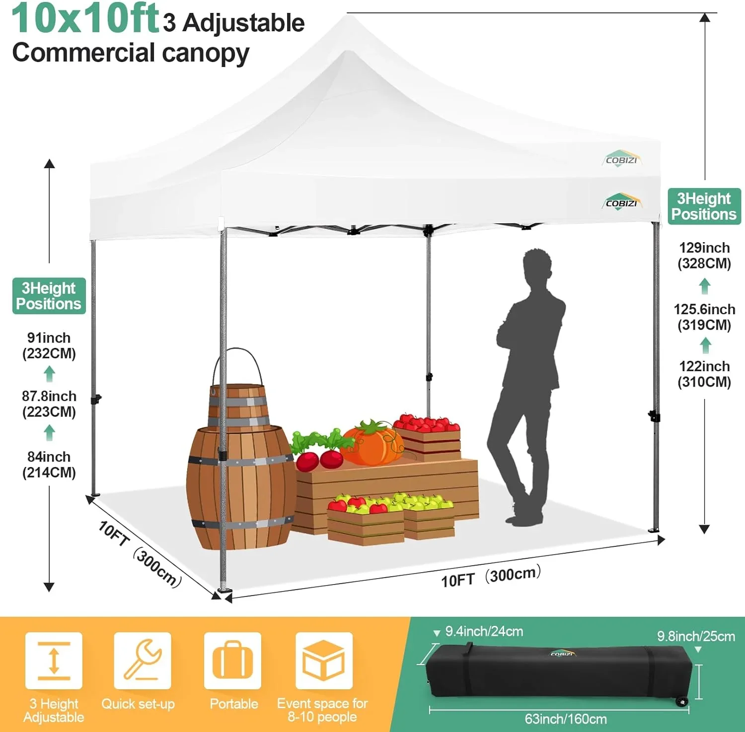 COBIZI 10x20 Heavy Duty Pop up Canopy Tent with 6 sidewalls Easy Up Commercial Outdoor Canopy Wedding Party Tents for Parties All Season Wind & Waterproof Gazebo with Roller Bag,Black(Frame Thickened) - Image 118