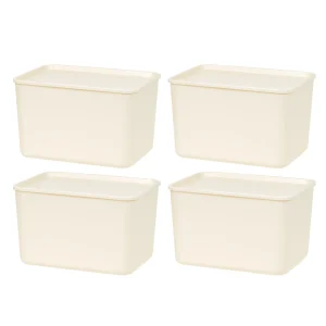 Stackable Lidded Storage Organizer Bins for Kitchen, Bathroom and Bedroom, Large, 4Pack
