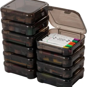 10-Pack Portable Plastic Scrapbook Paper Storage Cases Organizers with Built-in Handle - Gray