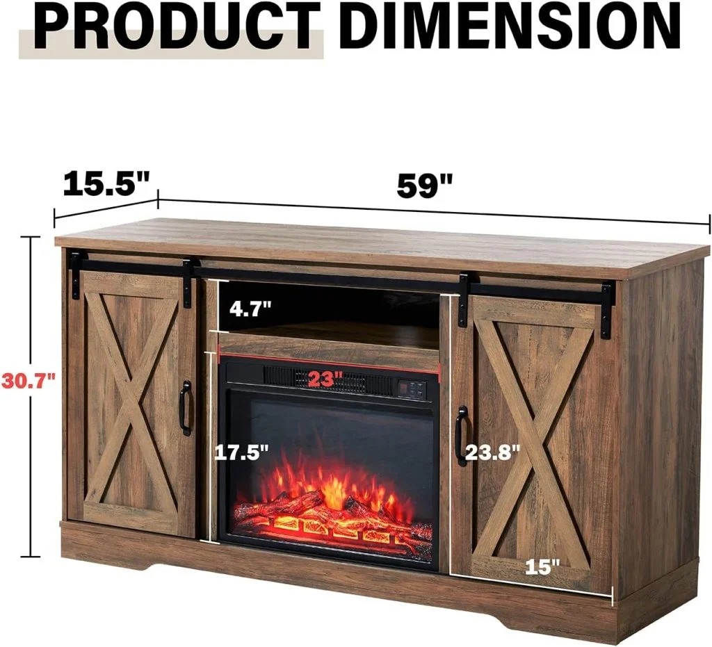 AMERLIFE Fireplace TV Stand with Sliding Barn Door for TVs up to 73", Farmhouse 63" Fireplace Entertainment Center with Storage Cabinets/Adjustable Shelves - Image 31