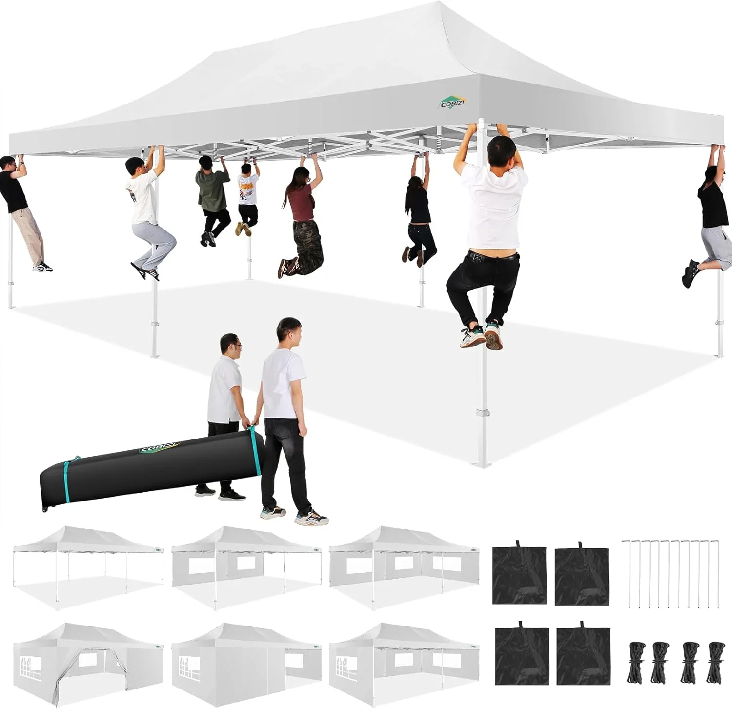 COBIZI 10x20 Heavy Duty Pop up Canopy Tent with 6 sidewalls Easy Up Commercial Outdoor Canopy Wedding Party Tents for Parties All Season Wind & Waterproof Gazebo with Roller Bag,Black(Frame Thickened) - Image 32