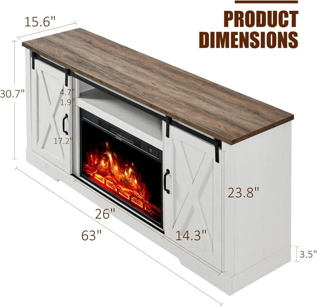 AMERLIFE Fireplace TV Stand with Sliding Barn Door for TVs up to 73", Farmhouse 63" Fireplace Entertainment Center with Storage Cabinets/Adjustable Shelves - Image 7