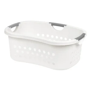 Plastic Laundry Hamper Basket – Hip-Hold Organizer with Comfort Handles, Nestable, 1.3 Bushel, 48L, White