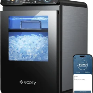 Nugget Ice Maker Countertop, Smart Pebble Ice Machine with APP Control, 44 lbs/24H Soft Pellet Chewable Ice with Self-Cleaning, Stainless Steel.