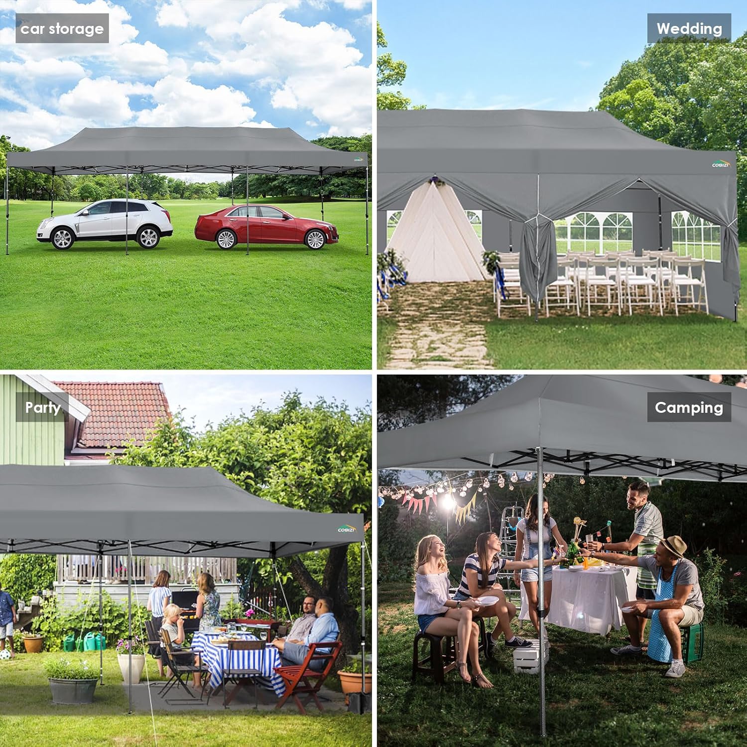 COBIZI 10x20 Heavy Duty Pop up Canopy Tent with 6 sidewalls Easy Up Commercial Outdoor Canopy Wedding Party Tents for Parties All Season Wind & Waterproof Gazebo with Roller Bag,Black(Frame Thickened) - Image 137