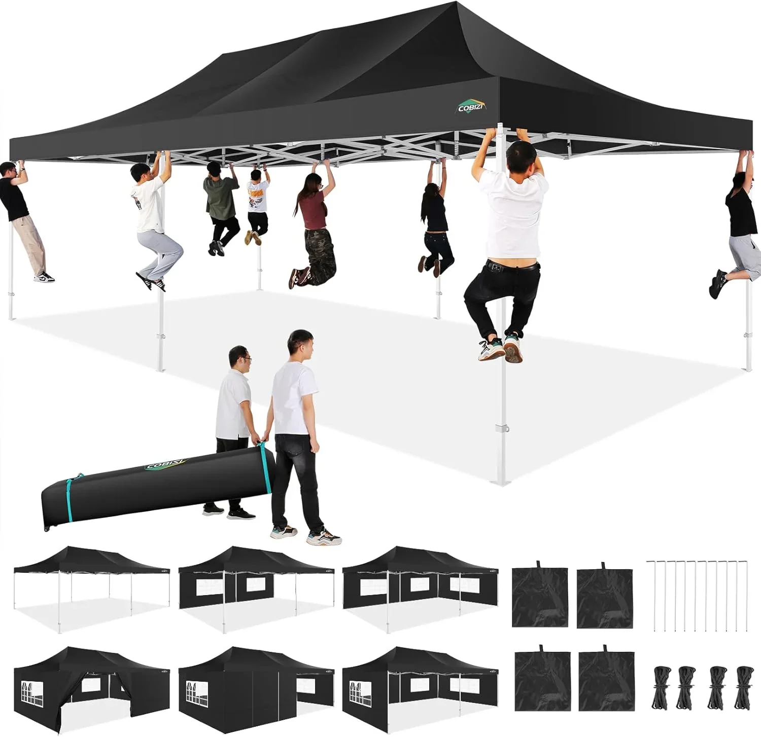 COBIZI 10x20 Heavy Duty Pop up Canopy Tent with 6 sidewalls Easy Up Commercial Outdoor Canopy Wedding Party Tents for Parties All Season Wind & Waterproof Gazebo with Roller Bag,Black(Frame Thickened) - Image 34