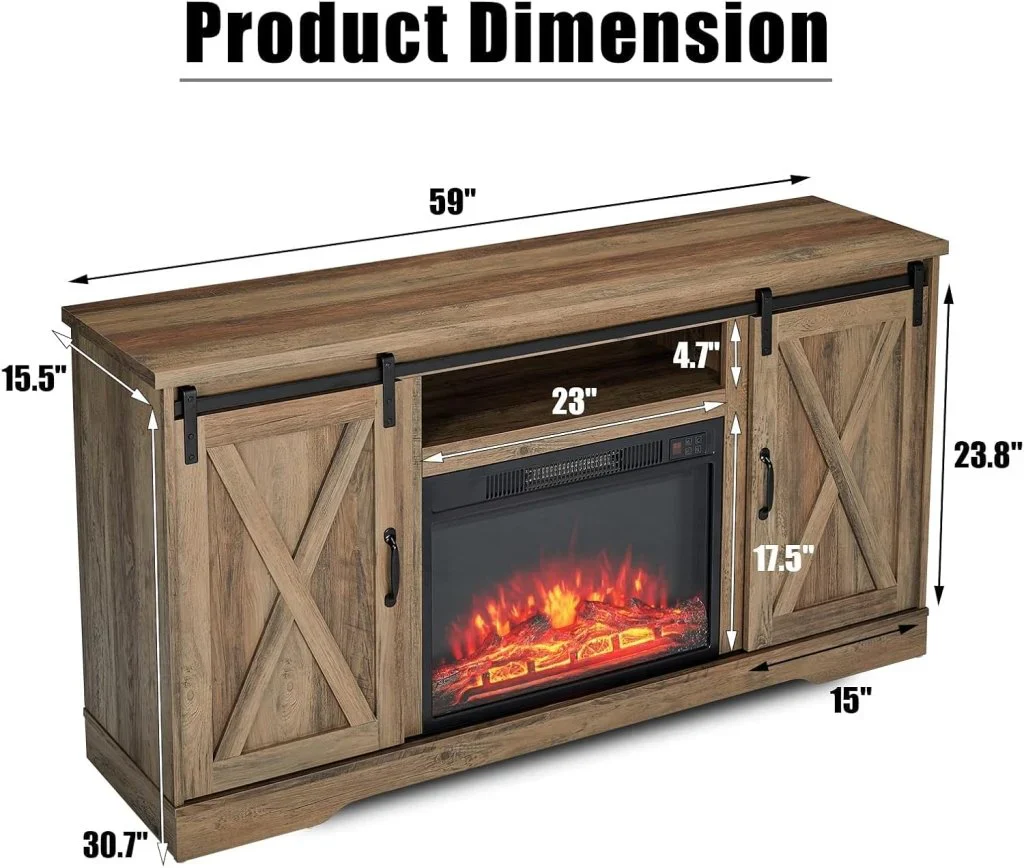 AMERLIFE Fireplace TV Stand with Sliding Barn Door for TVs up to 73", Farmhouse 63" Fireplace Entertainment Center with Storage Cabinets/Adjustable Shelves - Image 21