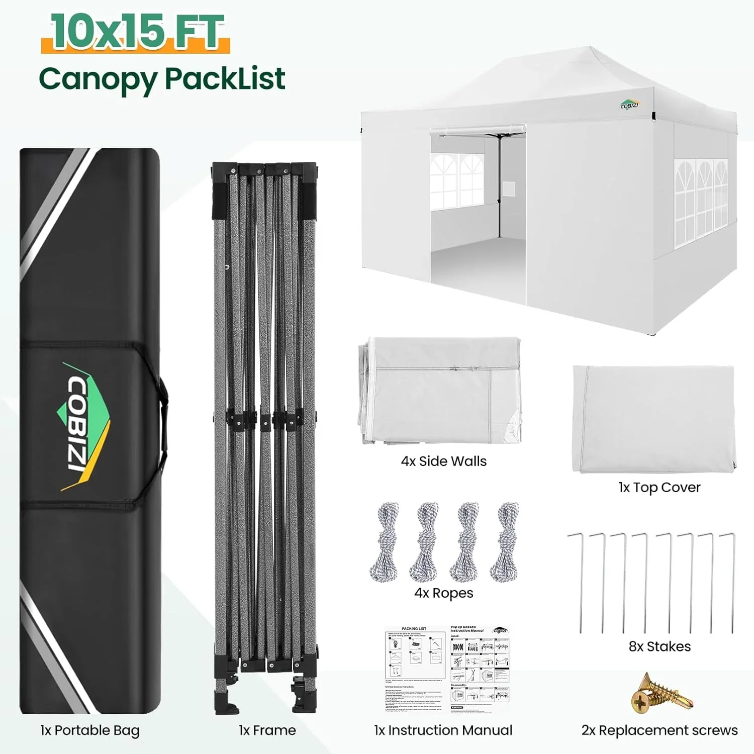 COBIZI 10x20 Heavy Duty Pop up Canopy Tent with 6 sidewalls Easy Up Commercial Outdoor Canopy Wedding Party Tents for Parties All Season Wind & Waterproof Gazebo with Roller Bag,Black(Frame Thickened) - Image 61