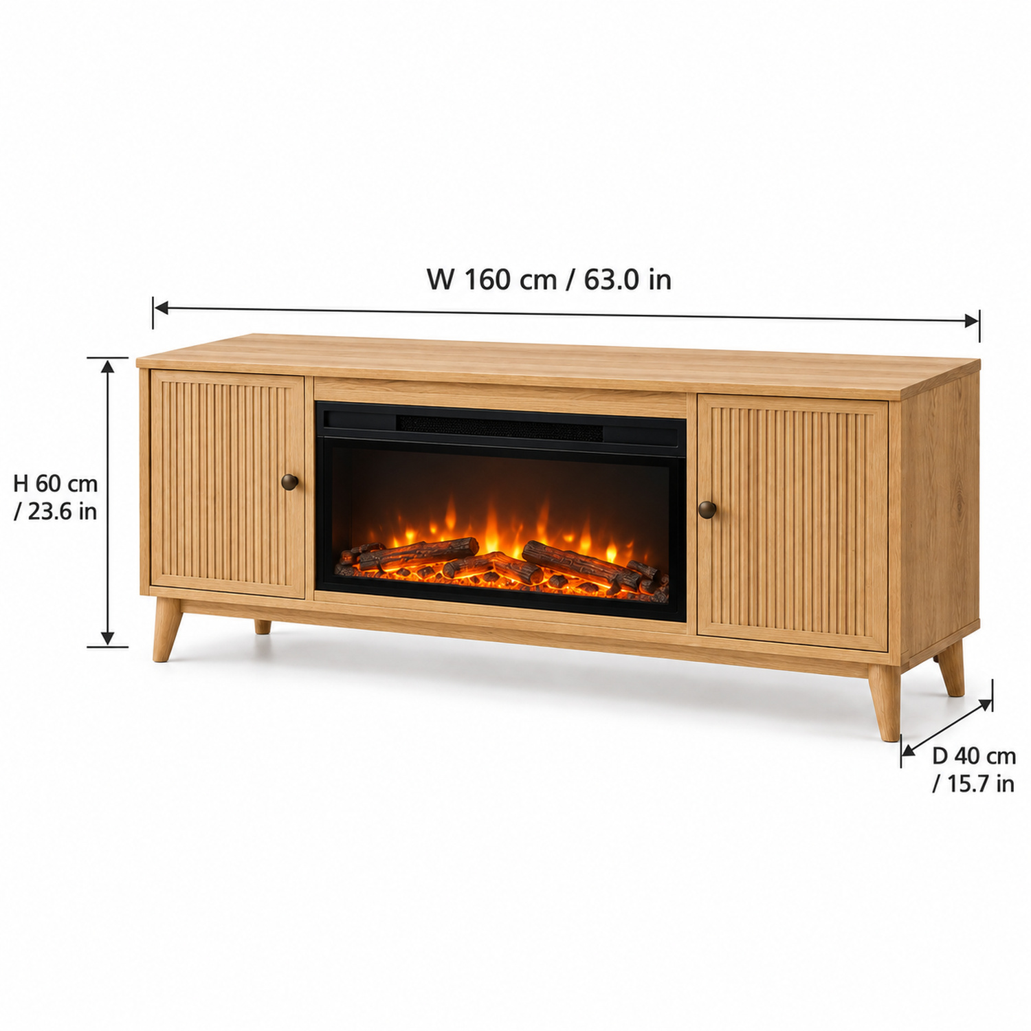 Light Oak Fluted Electric Fireplace TV Stand, 63-Inch - Image 2