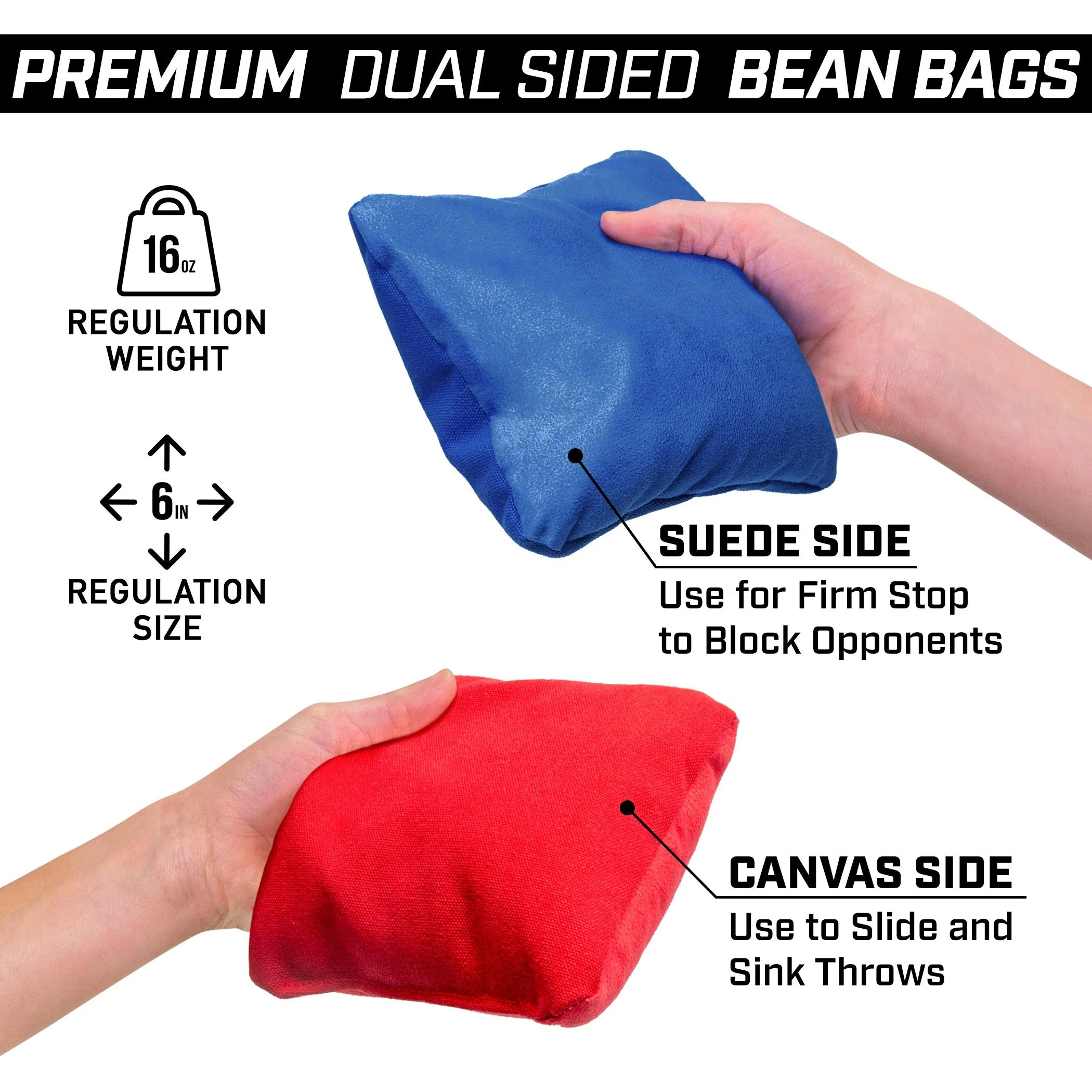 Dual Sided Side & Stop Cornhole Bean Bag, 8-pk | Red Blue - Image 4
