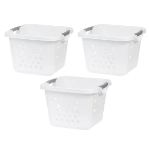 Compact Plastic Laundry Hamper Basket – 30L Storage Organizer with Easy-Lift Handles, 3-Pack