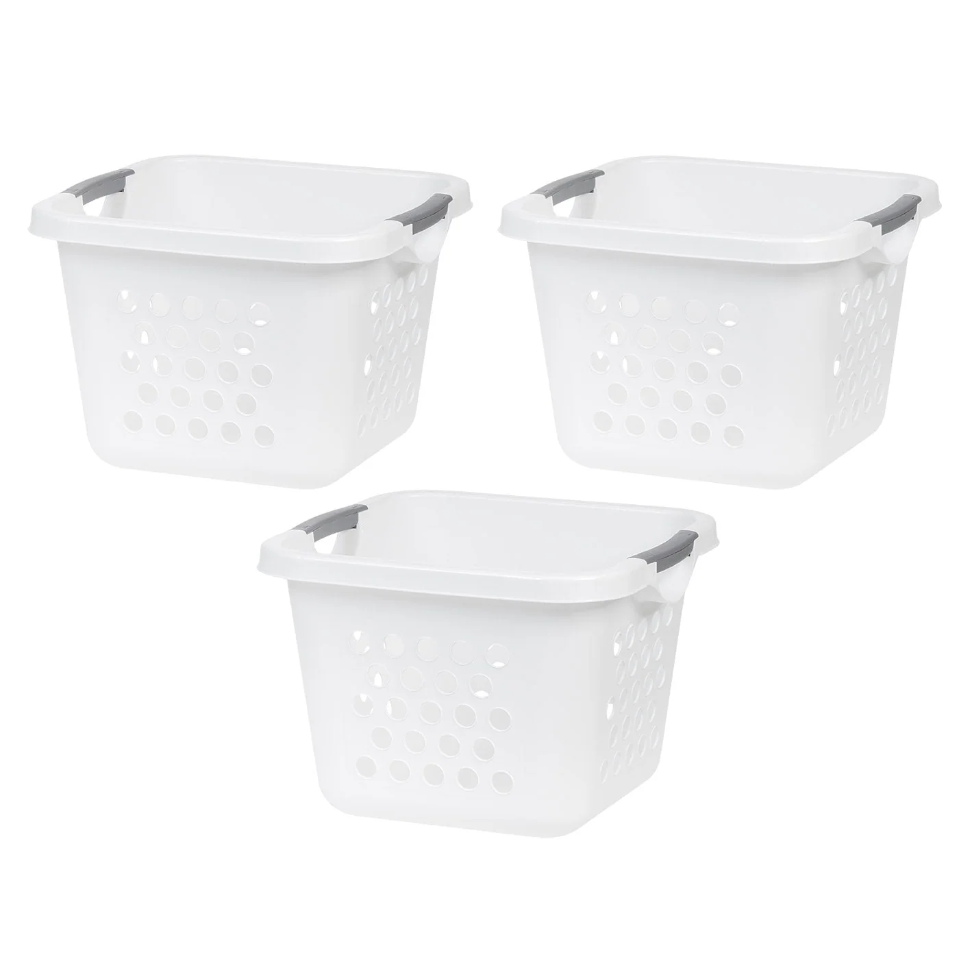 Compact Plastic Laundry Hamper Basket – 30L Storage Organizer with Easy-Lift Handles, 3-Pack