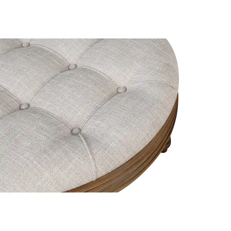 Round Storage Ottoman Coffee Table with Tufted Seat and Wooden Base - Image 9