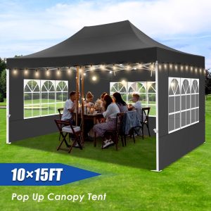 Hoteel 10x15 Heavy Duty Canopy Tent with 4 Sidewalls,Pop up Canopy for Parties Wedding,Commercial Easy up Gazebo with Roller Bag,UV 50+ &,Black