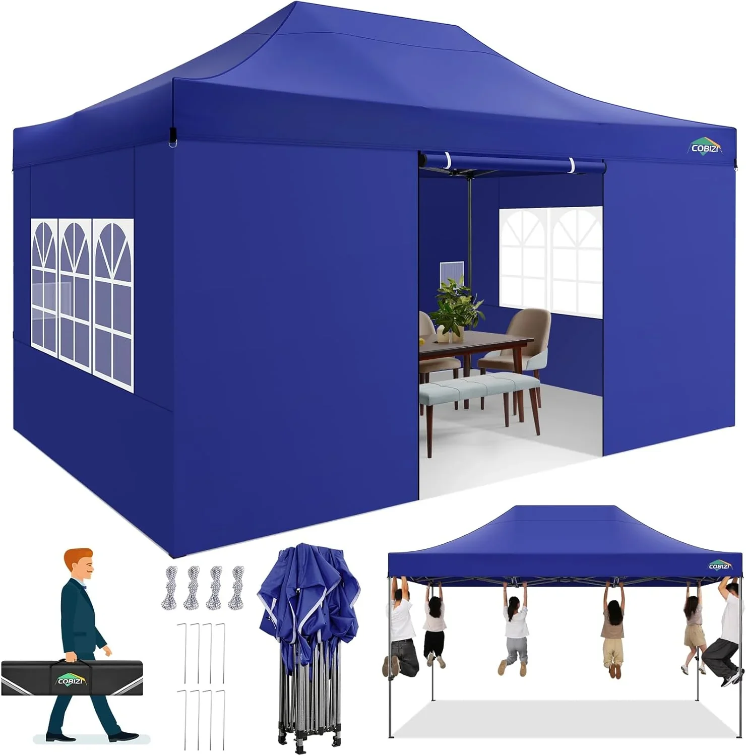 COBIZI 10x20 Heavy Duty Pop up Canopy Tent with 6 sidewalls Easy Up Commercial Outdoor Canopy Wedding Party Tents for Parties All Season Wind & Waterproof Gazebo with Roller Bag,Black(Frame Thickened) - Image 8