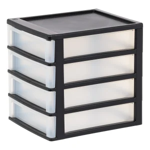 Medium 4-Drawer Compact Desktop Organizer, Stacking Desktop Unit, Black-Clear, Single Pk
