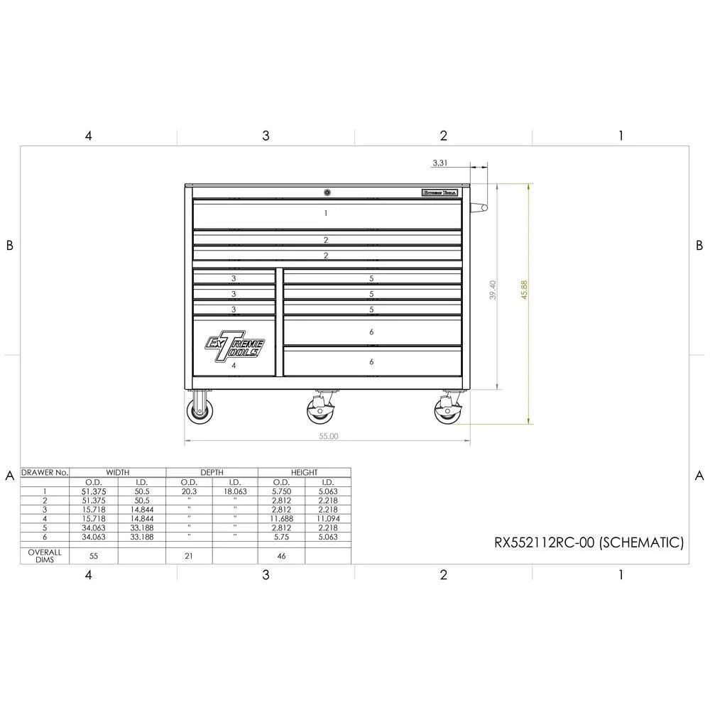 Extreme Tools THD Series 55 in. 12-Drawer Roller Cabinet Tool Chest in Blue THD552112RCBL - Image 7