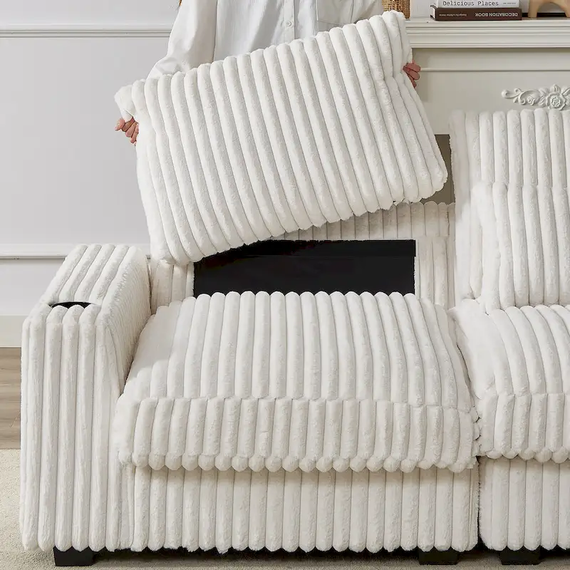 126W Large L-Shaped Corduroy Sofa with USB Charging Port - Image 21