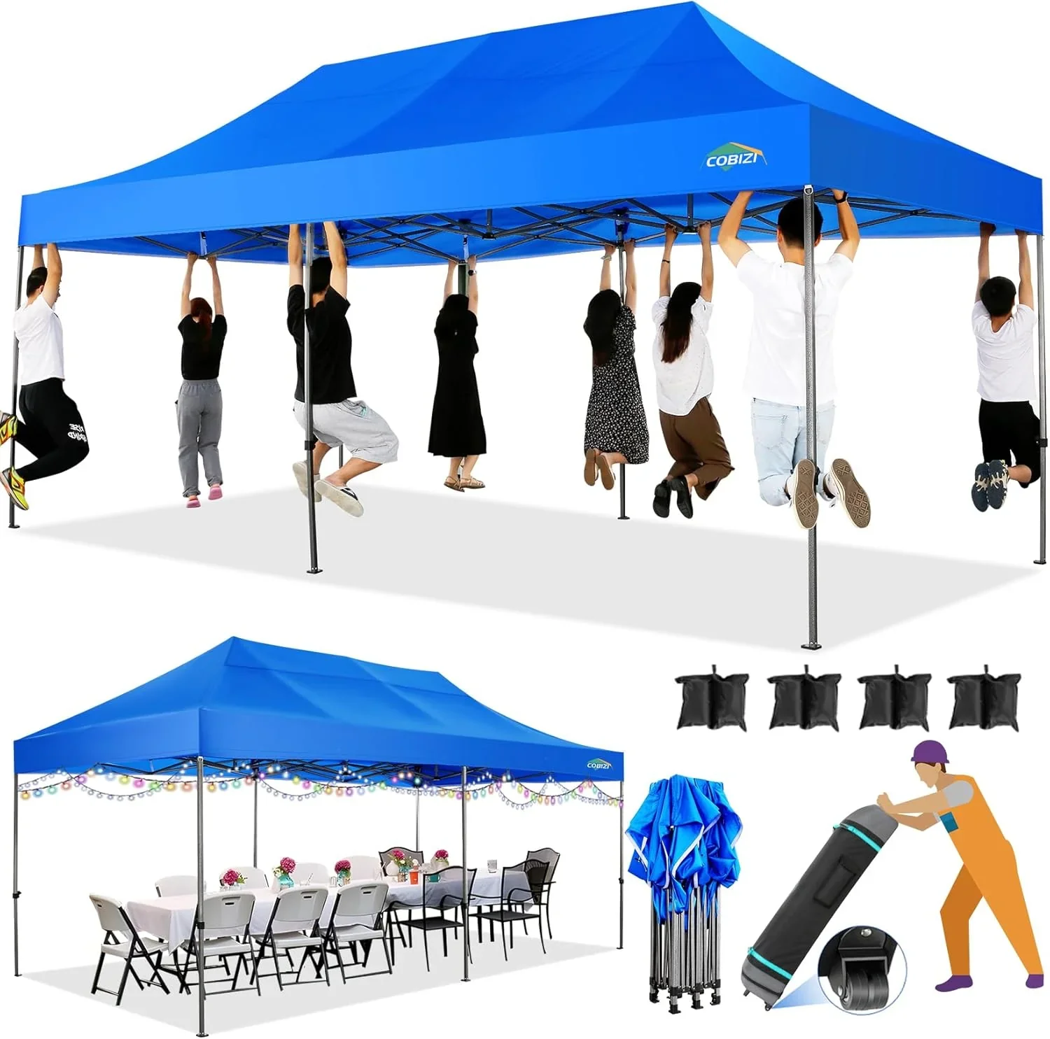 COBIZI 10x20 Heavy Duty Pop up Canopy Tent with 6 sidewalls Easy Up Commercial Outdoor Canopy Wedding Party Tents for Parties All Season Wind & Waterproof Gazebo with Roller Bag,Black(Frame Thickened) - Image 222