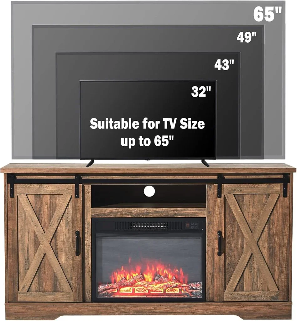 AMERLIFE Fireplace TV Stand with Sliding Barn Door for TVs up to 73", Farmhouse 63" Fireplace Entertainment Center with Storage Cabinets/Adjustable Shelves - Image 28
