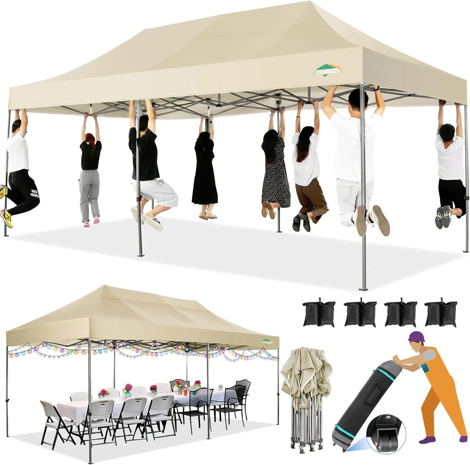 COBIZI 10x20 Heavy Duty Pop up Canopy Tent with 6 sidewalls Easy Up Commercial Outdoor Canopy Wedding Party Tents for Parties All Season Wind & Waterproof Gazebo with Roller Bag,Black(Frame Thickened) - Image 221