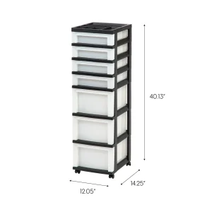 Medium 7-Drawer Storage Cart with Organizer Top, Black/Pearl