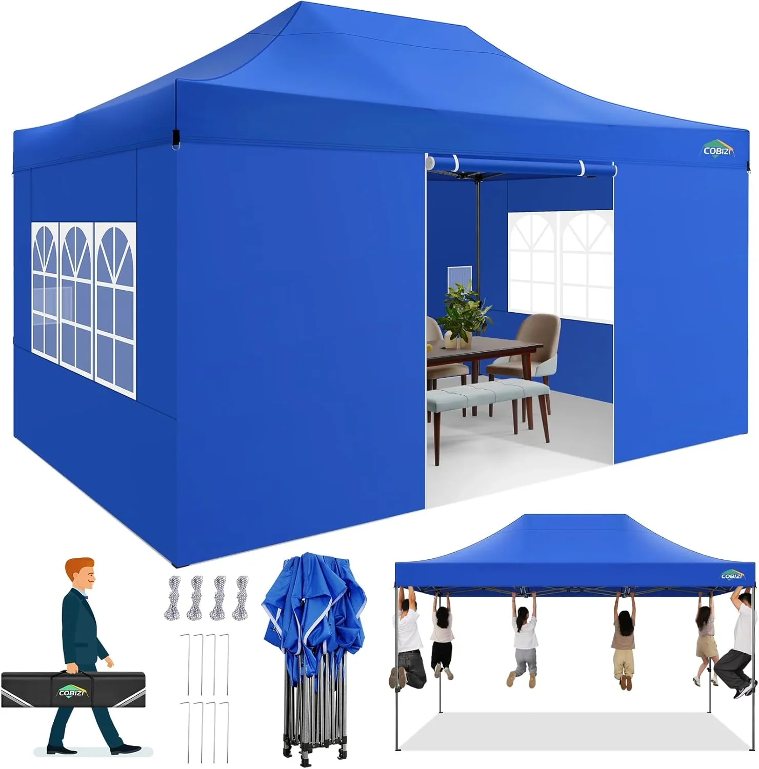 COBIZI 10x20 Heavy Duty Pop up Canopy Tent with 6 sidewalls Easy Up Commercial Outdoor Canopy Wedding Party Tents for Parties All Season Wind & Waterproof Gazebo with Roller Bag,Black(Frame Thickened) - Image 29